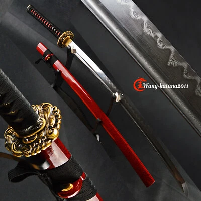 40'' Clay Tempered Damascus Folded T10 Katana Razor Sharp Japanese Samurai Sword - Image 1 of 4