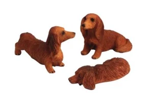 Dolls House Dachshund Dogs Long Haired Standing Sitting & Lying Down Brown Pets - Picture 1 of 8
