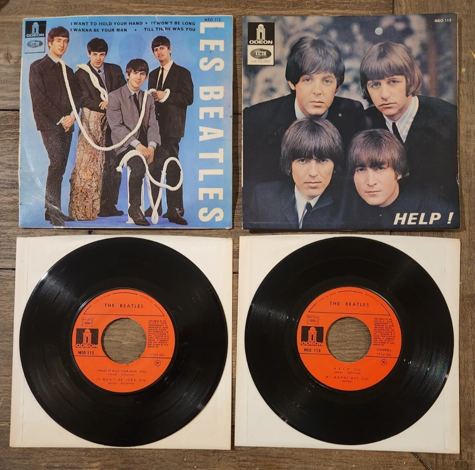 Les Beatles France EP 45 Help & I Want To Hold Your Hand Odeon MEO 112 113 P/S - Image 1 of 3