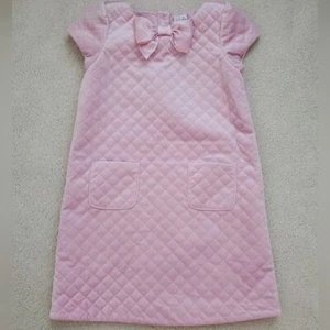 Janie and Jack Girls Light Tea Party Pink Velvet Quilted Bow Dress sz6 - Picture 1 of 13