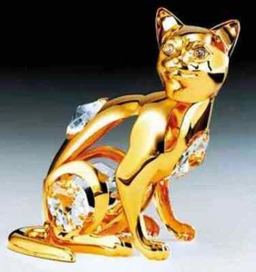 Cat FIGURINE - ORNAMENT 24KT GOLD PLATED WITH AUSTRIAN CRYSTALS - Picture 1 of 1