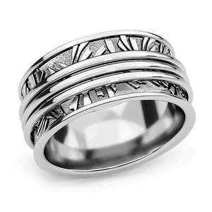 Spinner Ring 925 Sterling Silver Floral Engraved Concave Boho Handmade Size 7 - Picture 1 of 7