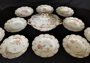 Haviland Limoges President Carnot Pink Roses Tureen & Soup Bowls c. 1889 H3650 - Picture 1 of 24