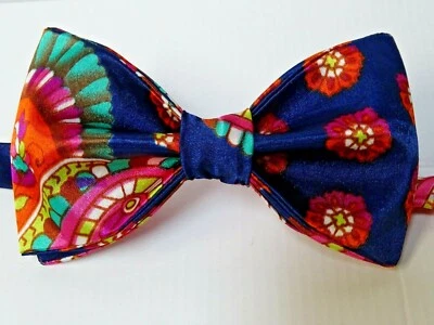 Handmade Mens Satin Bow Tie Handkerchief Navy Floral Wedding Prom Gift 4 Him - Image 1 of 4