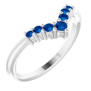 Anillo en V graduado de zafiro azul natural blanco 14K - Imagen 1 de 5