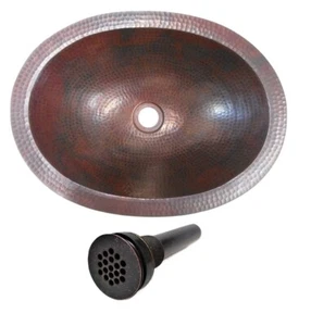 Fregadero de baño de cobre ovalado grande de 19" borde plano para drenaje de rejilla de montaje doble incluido - Imagen 1 de 3