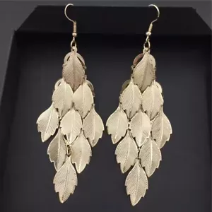 Fashion Women Royal Baroque Jewelry Earrings Carved Tassel Leaf Stud 1315 - Picture 1 of 9