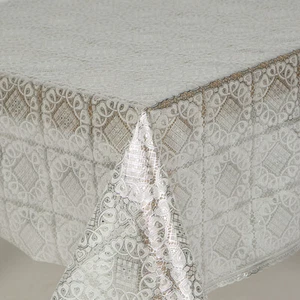 Traditional Lace Silver Grey Floral PVC Vinyl Wipe Clean Tablecloth Waterproof - Picture 1 of 4