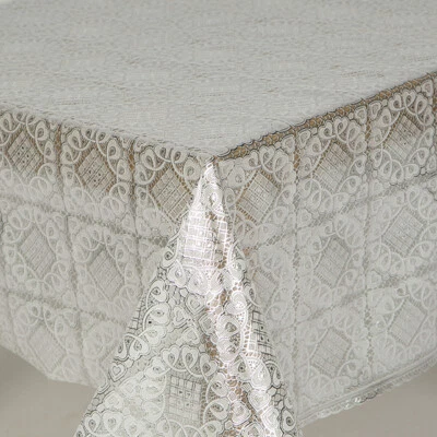 Traditional Lace Silver Grey Floral PVC Vinyl Wipe Clean Tablecloth Waterproof - Image 1 of 4