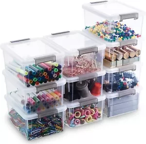 New-1.3 QT 10 Pack Small Storage Bins Plastic Storage Container Stackab - Picture 1 of 5