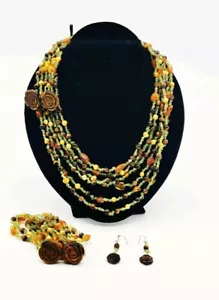 CGI CN Tiger Eye Peridot Amber Pearl Bead Multi Strand Necklace Bracelet Earring - Picture 1 of 12