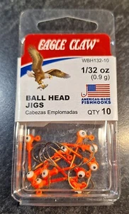 Eagle Claw WBH132-10 Ball Head 1/32oz ORANGE Fishing Jig Freshwater Lure 10pk - Picture 1 of 2