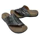 Taos Sandals Gift 2 Leather Ruched Toe Loop Pewter Metallic Sz 7