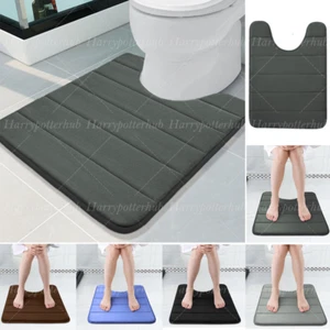U Shaped Anti Slip Memory Foam Toilet Floor Mat Bath Pedestal Pad Contour Rug UK - Picture 1 of 52