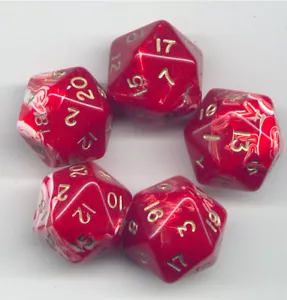 NEW RPG Dice Set of 5 D20 - Marble Red - Picture 1 of 1