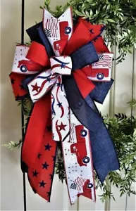 MEMORIAL DAY, JULY 4th, TRUCK PATRIOTIC BOW WIRED RIBBON / WREATH MAIL # 183 - B - Picture 1 of 3