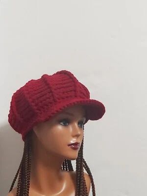 Ручной работы Newsboy шляпа крючком громоздкий взрослых Beanie шляпа с козырьком - Изображение 1 из 4