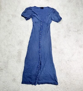 Asos Puffärmel Knopfleiste Midikleid Damen 6 blau Baumwolle Maxi-Stil LESEN - Bild 1 von 9