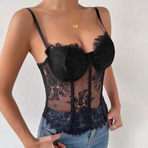 Top da donna clubwear pizzo push up corsetto reggiseno bustier lingerie cami gilet sexy - Foto 1 di 7