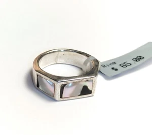 Vintage Massive Silver Ring 3x Rainbow Mother of Pearl Panes 7.8g N (16.92cm) - Picture 1 of 8