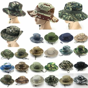 Hats Brim Fishing Military Sun Wide Camo Bucket Boonie Hiking Cap Mens Hunting - Picture 1 of 26