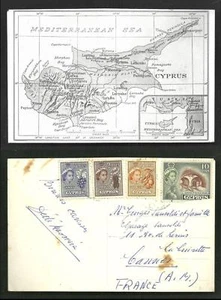 Map postcard Cyprus rppc mixed franking 4 stamps 50s - Picture 1 of 3