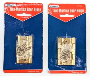 NOS! 2 Pair Vintage Brass Plated 2-1/2” Non-Mortise Door Cabinet Hinges w/Screws - Picture 1 of 13