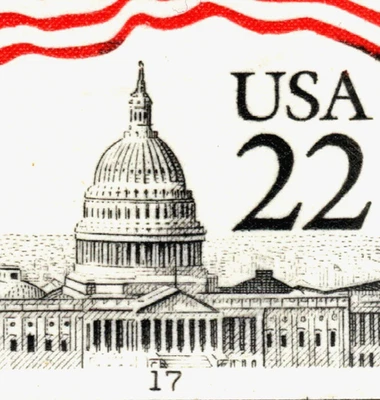 Stamp U.S.A. - 22 cent Flag/Capiton - Plate #17 Coil Strip of 5 MNH Stamps - Image 1 of 2