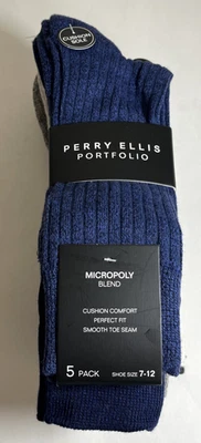 Paquete de 5 calcetines cómodos acolchados PERRY ELLIS PORTAFOLIO - Zapato para hombre talla 7-12 NUEVO Foto 1 de 3