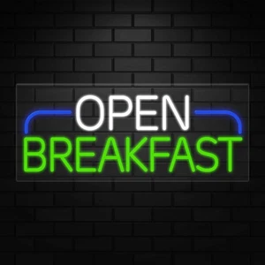 Open Breakfast Sign for Business Displays | LED Flex Neon | 32"W x 13"H x 1"D - Picture 1 of 5