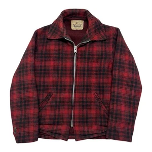 Vintage Woolrich Jacket Youth 18 XL Red Black Buffalo Plaid Zip Fleece Lined 90s - Picture 1 of 15