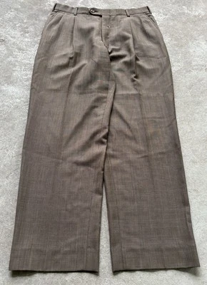 VTG Men’s Relaxed Wool Brown Check Pleated Dress Pants 34x30 Suspender Talon Zip - Image 1 of 4