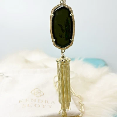 Kendra Scott 14k Placa Oro Borla Negra Colgante Largo 30-32" Cadena Collar Foto 1 de 4