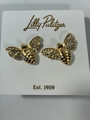 Lilly Pulitzer Bee BEEUTIFUL CRYSTAL PAVE Earrings goldtone Stud 7/8" NWT - Image 1 of 3