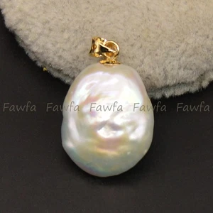 Colgante de perlas barrocas lágrima blanca natural genuina de oro amarillo de 14 k 17x22 mm - Imagen 1 de 10