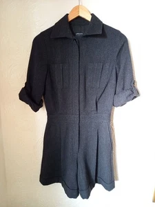 Jaeger UK 6 Grey Tweed Wool Rich Utility Romper Playsuit Shorts Jumpsuit - Picture 1 of 10