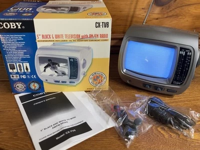 Coby CX-TV6 Portable Black White Mini 5" Vintage TV AM/FM Radio WORKS - Image 1 of 4