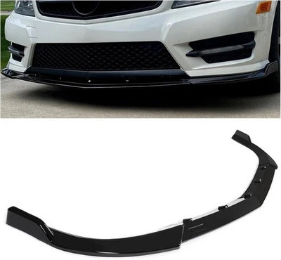 KUAFU Front Bumper Lip For 2012-14 Mercedes Benz W204 Sport C Class Glossy Black - Image 1 of 4