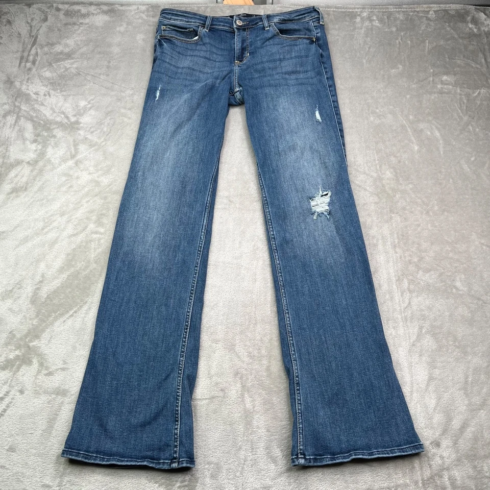Hollister Jeans Womens 30 Long Blue Low Rise Bootcut Kick Ripped Stretch Denim - Image 1 of 4