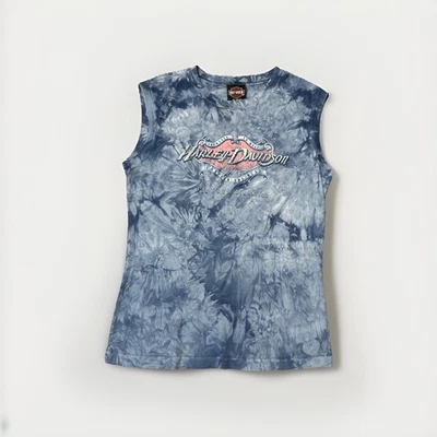 Harley-Davidson Women’s Blue Tie Dye Sleeveless Tank Top Biker Graphic Women's S - Image 1 of 3