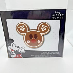 Disney Mickey Mouse Candy Bowl Gingerbread Sculpted Ceramic with Lid 7.5x7" - Picture 1 of 17