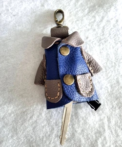 Thai Leather Key Case Holder Four Loop Hook Jacket Coat Bag Soft Blue Unisex 3" - Picture 1 of 15