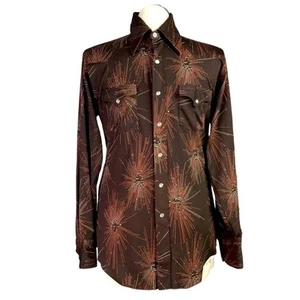 H Bar C Pearl Snap Western Shirt Men 16 35 Brown Atomic 1970s Rockabilly - Picture 1 of 8