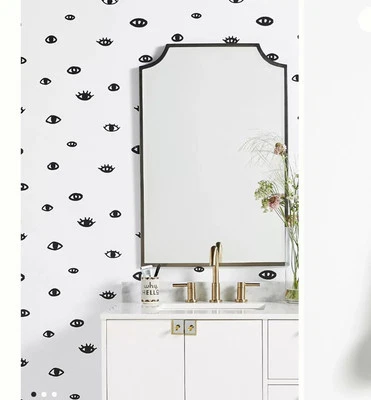 Anthropologie Eye See You Wall Paper Peel & Stick Partial Roll White Black Gloss - Image 1 of 4