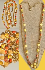 VTG Retro 90s Czech Beads Multistrand Layered Flapper Necklace Gold Plated 36” - Picture 1 of 4
