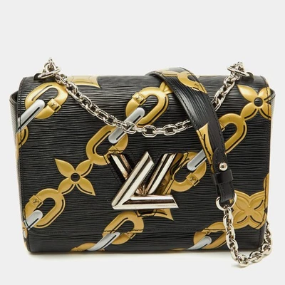 Bolso Louis Vuitton Negro Epi Cuero Cadena Estampado Flor Twist MM Foto 1 de 4