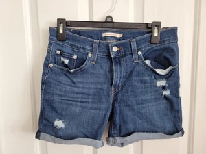 Levi’s Women's Mid Length Denim Shorts 27 Blue Distressed Rolled Hem - Bild 1 von 6