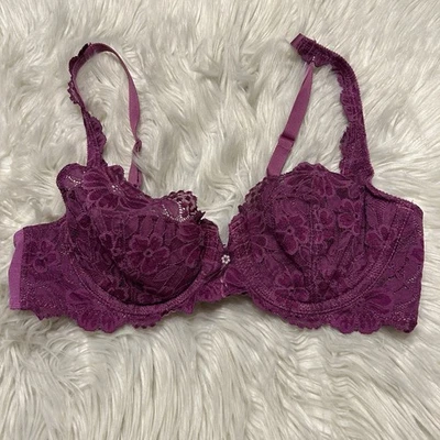 Sutiã Cabernet 36C roxo forrado de renda com aro fecho traseiro 50250 - Imagem 1 de 4