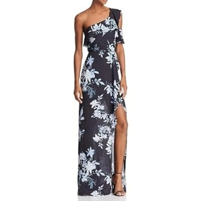 $338 BCBG Max Azria One Shoulder Navy Blue Floral Print Evening Gown Sz 12 NWOT - Image 1 of 4