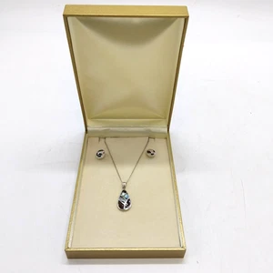 Veronese Boxed Set of Pendant & Earrings - Brown/Cream Abalone & Sterling Silver - Picture 1 of 20